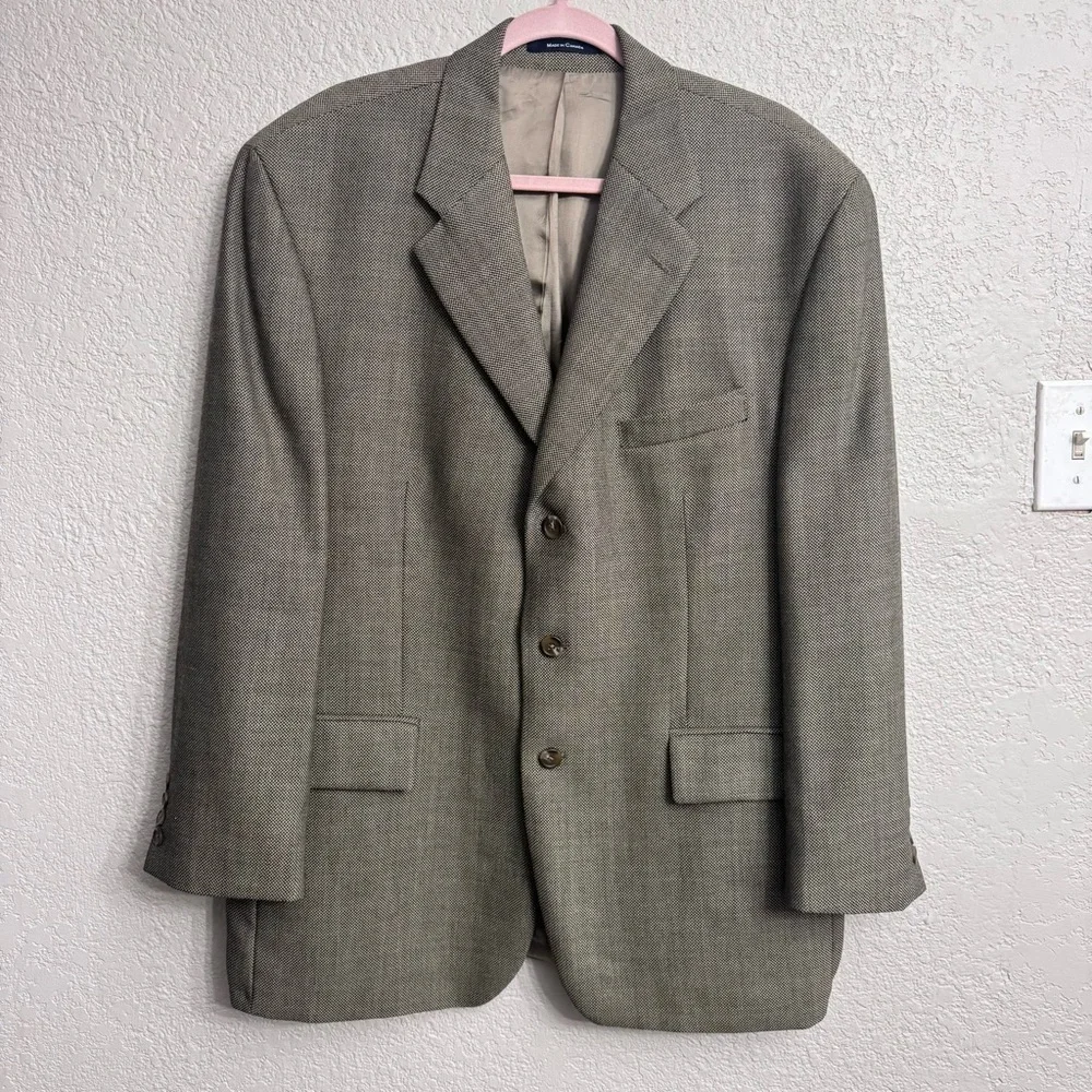 Ralph Lauren Pure Wool Men’s Blazer 44R Brown Micro Herringbone Made in Canada
